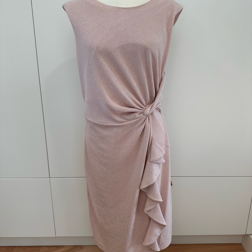 Sandra Darren Blush Pink Midi Dress with Knot Detail